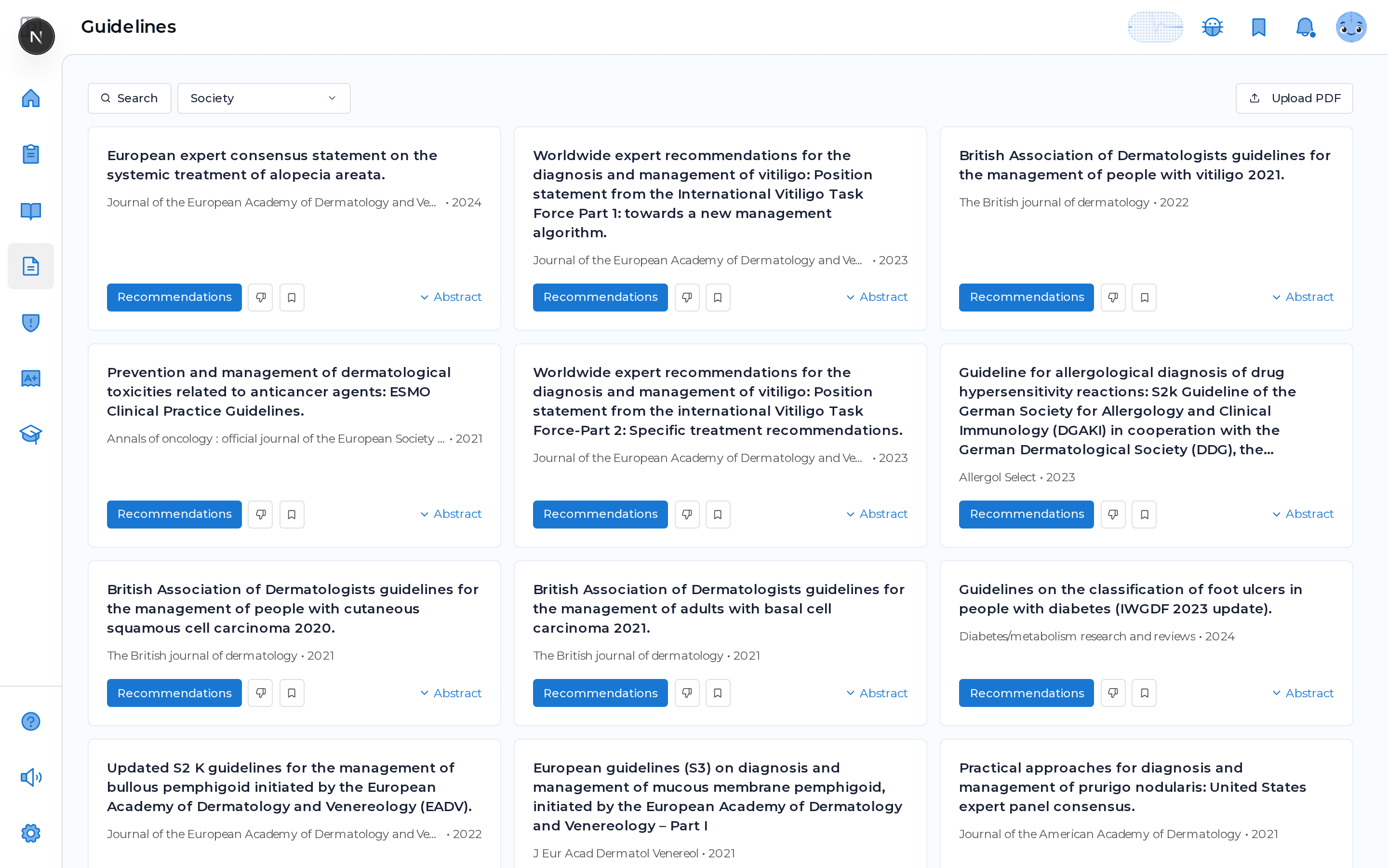 Society guideline recommendations, extracted in MDProgress