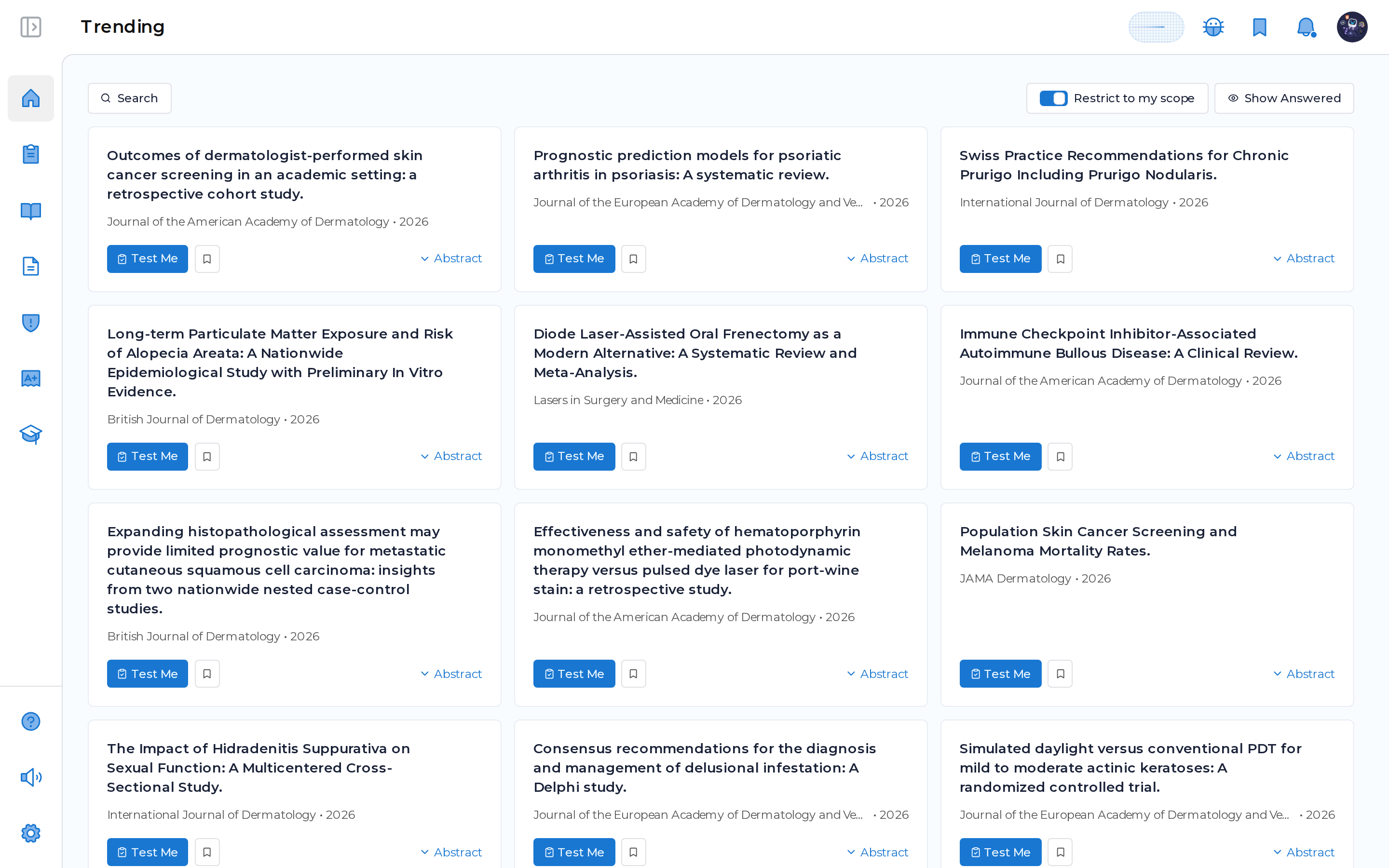 A personalized Trending feed of recent journal articles in MDProgress
